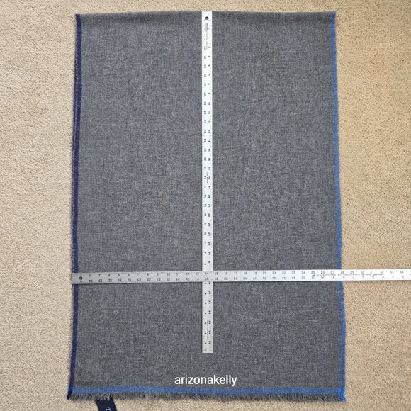 NWT Drake's Wool Cashmere Scarf Grey with Blue Border - Picture 12 of 16